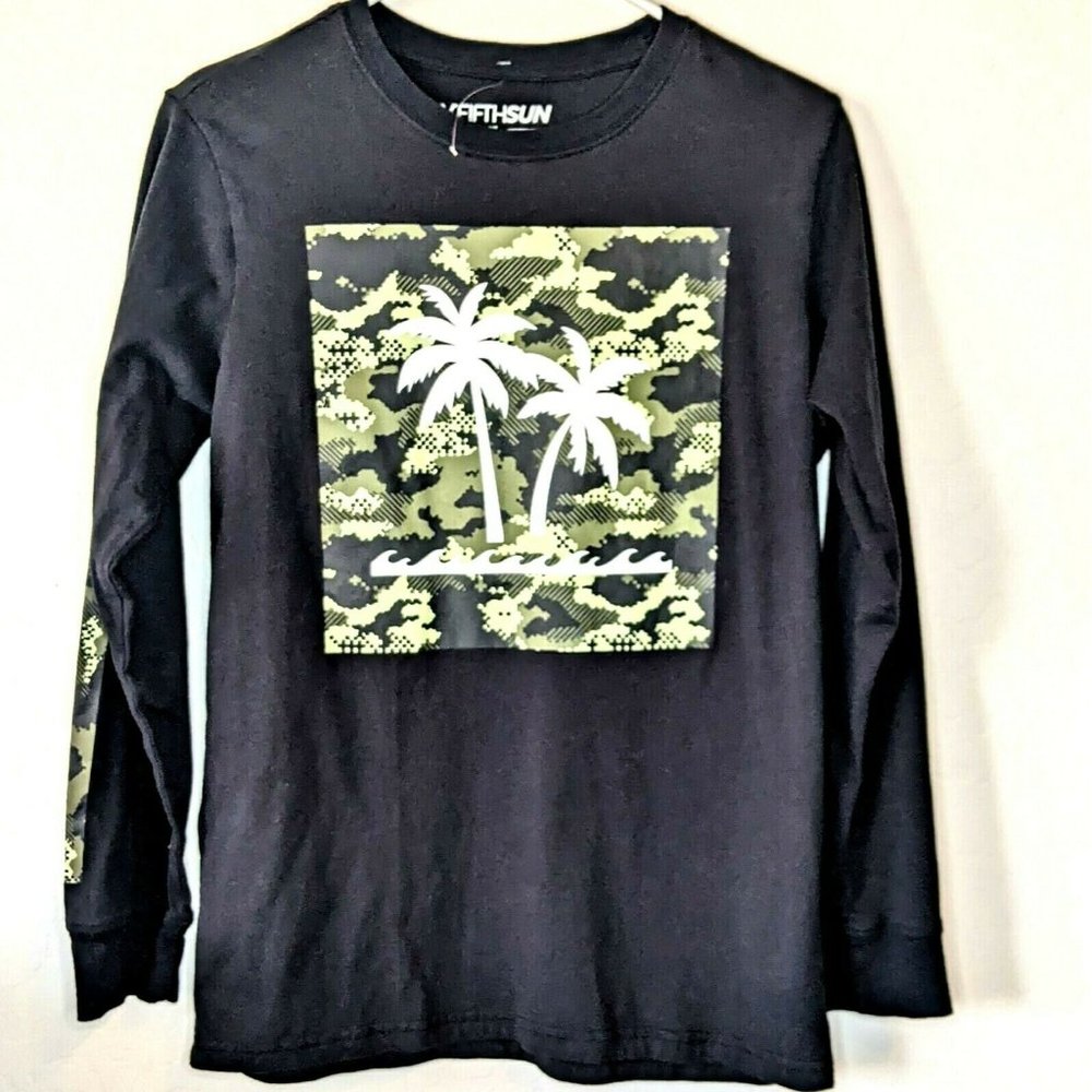 Boys Fifth Sun Black Cameo Palm Trees Long Sleeve Shirt Size XL